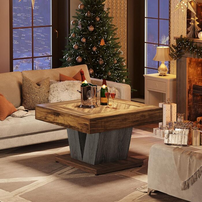 Квадратний журнальний столик Tribesigns, Квадратний дерев&39яний журнальний столик для вітальні, 80 см, Сучасний чайний столик, Чайний столик, Акцентний столик, Рустикальний, Коричнево-чорний