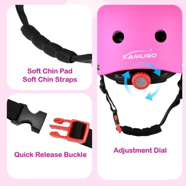 Дитячий велосипедний шолом KAMUGO, шолом для дітей віком від 2 до 8 років, зі спортивним захисним спорядженням, наколінниками, налокітниками та накладками на зап&39ястя для самокатів, велосипедів та мопедів, темно-рожевий