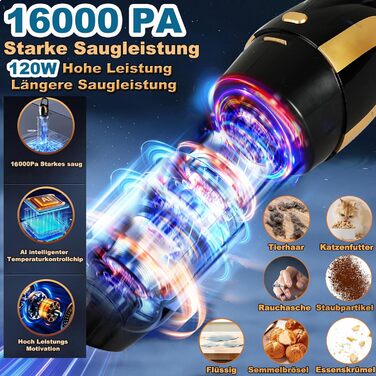Ручний пилосос, 16000Pa ручний пилосос Переможець тесту акумулятора без мішка, 120W автомобільний пилосос Потужний міні пилосос дл