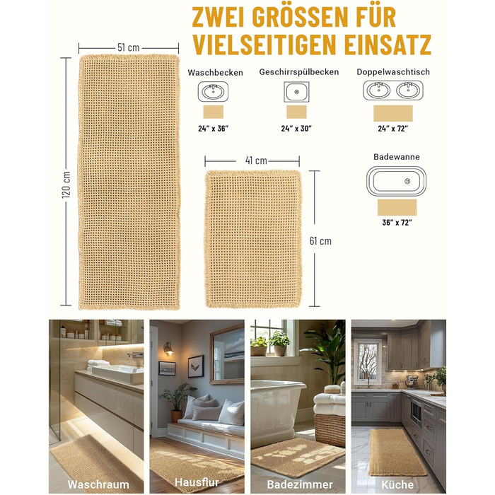 Великий комплект килимків для ванної, комплект килимків для ванної кімнати з 2 предметів, нековзний килимок для ванної, килимок для ванної кімнати в стилі бохо, килимок для душу, що миється, для вітальні, спальні, ванної кімнати, декор для ванної кімнати,