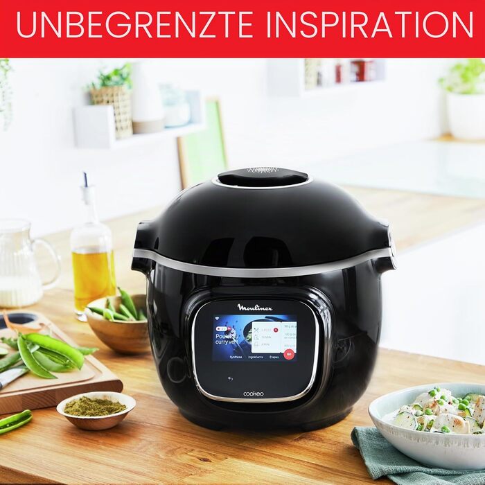 Інтелектуальна мультиварка-скороварка Moulinex Cookeo Touch Wifi (6 л) з сенсорним екраном, 250 вбудованими рецептами та формою для випічки 18 см, чорна (YY5297FB)