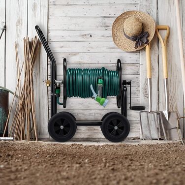 Шлангбарабан Relaxdays металевий, 4 колеса, XL, з ручкою, для 60м шланга, HBT 81 x 48 x 80 см, чорний