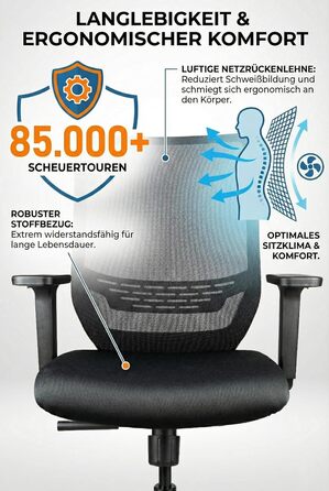 Офісний стілець Start для домашнього офісу та бізнесу, з багатьма ергономічними функціями, ергономічний та компактний, дуже простий у використанні, без підлокітників, вантажопідйомність до 125 кг