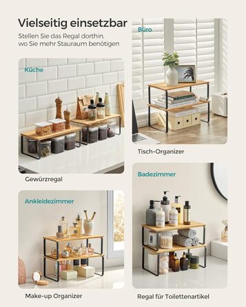 Стійка для спецій, Набір з 2 кухонних органайзерів, Кухонна полиця, Організатор для шафи, Розширювана, Мала полиця, Штабелюється, Металевий та Дерев&39яний Композит, Чорнило Чорний-Натуральний Бежевий KCS200B01 39,7 см Чорнило Чорний Натуральний Бежевий