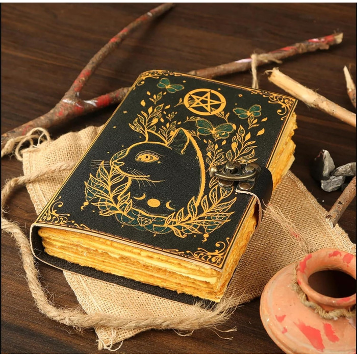 Щоденник гримуара, Шкіряний друк, Щоденник кальтійського кота, Бланк, Книга заклинань, Книга тіней, Подарунок для нього, Скетчбук, Щоденник, Записна книжка