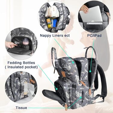 Рюкзак-пеленатор, випадковий рюкзак-пеленатор, сумки для пеленання великої місткості, які підходять для подорожей, покупок і прогу