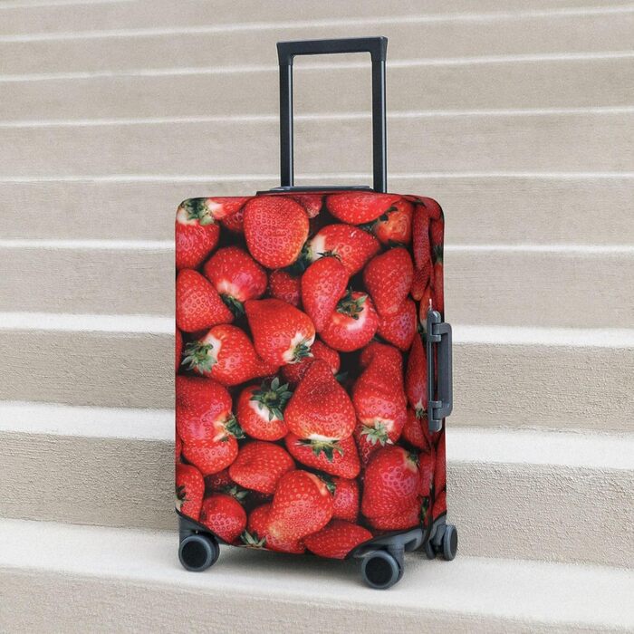 Чохол для валізи Полуничний сад з еластичної тканини, захисний від подряпин та пилу, чорний, розмір 95