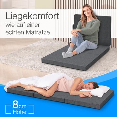 Розкладний матрац ELONEO 75x200 см, висота 8 см, розкладний гостьовий матрац, розкладний матрац, розкладний матрац, матрац з підтримкою спини, дорожній матрац, розкладне гостьове ліжко, розкладне ліжко, яке можна прати 75 x 200 x 8 см Антрацит