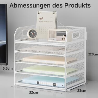 Органайзер для столу VITVITI, 5-ярусний лоток для листів, штабелювані тримачі для файлів, лотки з ручками, канцелярське приладдя для документів A4, паперу, книг, журналів (білий)