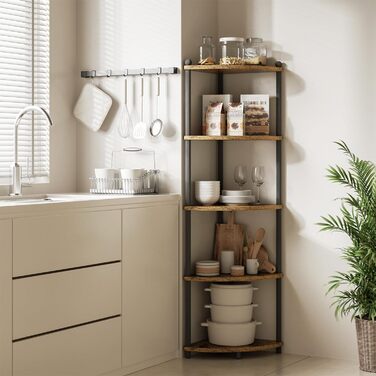 Кутова полиця Ruichang, стояча, 5 ярусів, книжкова полиця, окремостояча полиця, полиця для зберігання, стелаж для кухні, ванної кімнати, вітальні, офісу, 143,5 x 29 x 29 см, чорний