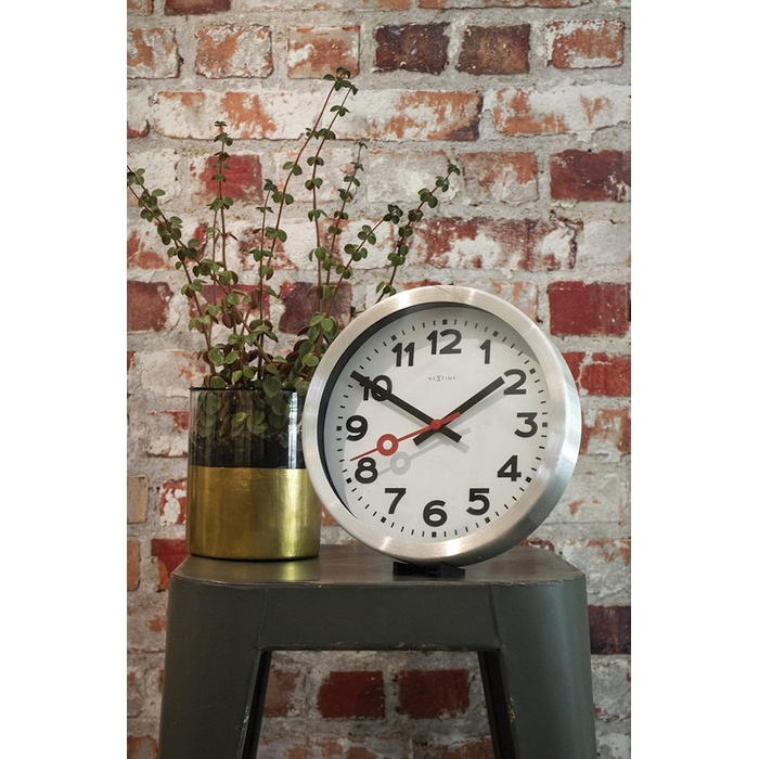Настінний годинник NeXtime Designer 3998 Station, класичний вокзальний стиль у міні-форматі (19 см), алюмінієвий корпус, білий циферблат, Ø 19 см