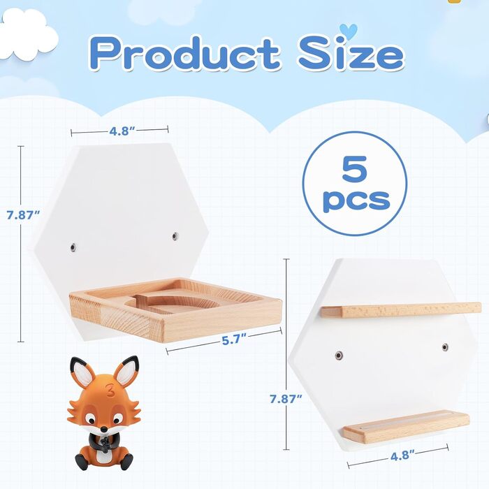 Комплектів магнітних полиць Tonie, шестикутної форми для полиць для зберігання фігурок Toniebox, настінні плаваючі дерев&39яні полиці, сумісні зарядні станції для Toniebox, 1A4B, малі, 5