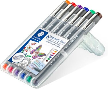 Набір пігментних підводок Staedtler Fineliner з 6 шт. , з коробкою ( асорті 0,3 мм стандартний набір чорний)