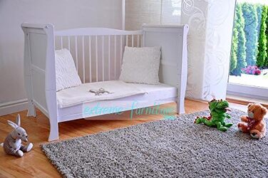 Дитяче ліжечко Marsell, дитяче ліжко, ліжечко для малюків з матрацом з піни алое вера, регульовані поручні для прорізування зубів, біле, трансформується в дитяче ліжко