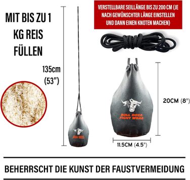 Реакційний мішок для ухилення - Ширина кулака - 1 кг у наповненому стані - 2-метрова мотузка для підвішування в комплекті - Боксер