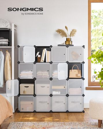 Система полиць, Взуттєва полиця, Набір із 16 кубів, Пластикова шафа з дверима, Модульні полиці, Місце для зберігання одягу, взуття та книг, Легке складання, Сірий LPC443G01 16 кубів (123Ш x 123В см) Сірий