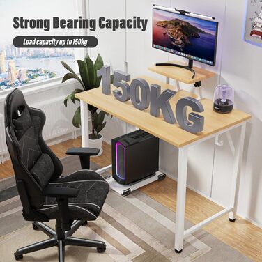 Стіл з невеликою знімною підставкою для монітора 1 гачок, міцний ігровий стіл для ПК, легко збирається, комп&39ютерний стіл, стіл для ноутбука для дому, офісу та вітальні, стіл 80 x 40 см, бежевий 80x40x75 см