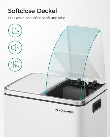 Відро для сміття для кухні, 2 х 15 л, система розділення відходів 2 відділення, сміттєвий бак, педальний бак, для жовтого пакета,