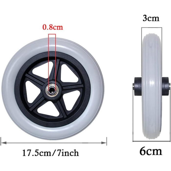 Дюймові передні частини інвалідних візків, суцільні гумові колеса з поліуретану, аксесуари для ручних інвалідних візків, непневматичні/сірі/7 дюймів, 7-