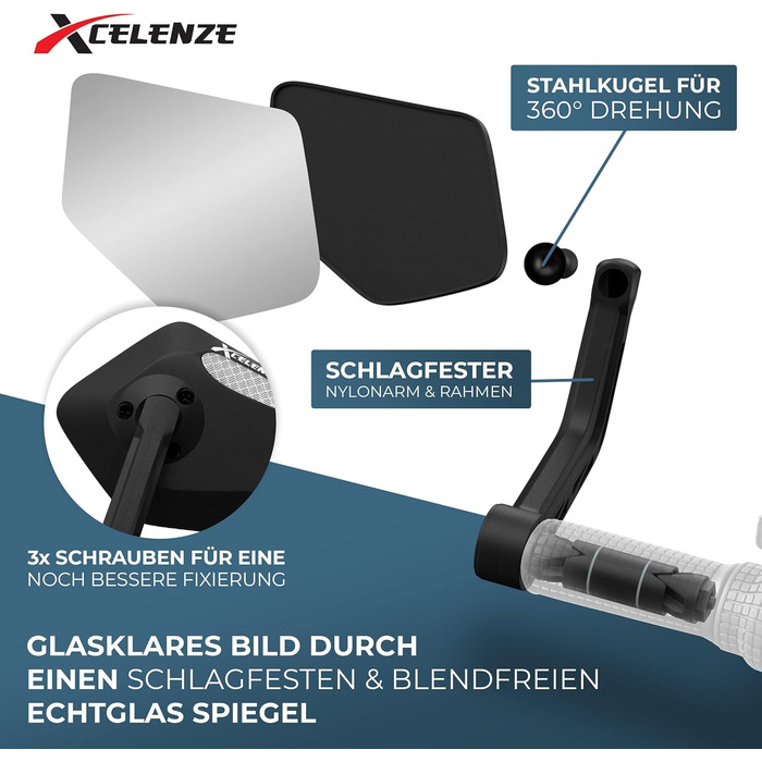 Велосипедне дзеркало з надзвичайно великою відбивною поверхнею ударостійке справжнє скло дзеркало на кермо велосипеда для електровелосипедів дзеркало заднього виду для електровелосипедів, складне (лівий правий кінець керма)