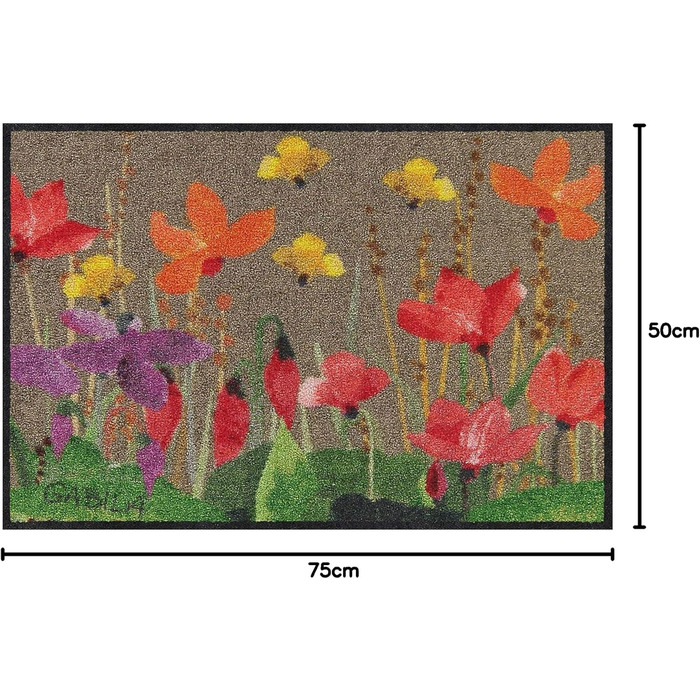 Килимок для входу Salonloewe Rosina Wachtmeister Ciclamini 050x075 см, барвисті квіти, килимок для дверей, що прається, 50 x 75 см (прямокутний)