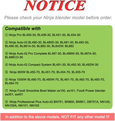 Запасні частини чашки 950 мл, сумісні з кухонним комбайном Ninja Auto iQ BN800EU BN495EU BN750EU BN751, BN801, BL480, BL482, BL642, Foodi SS351, SS401 Запасна частина міксера Ninja 2 упаковки, кружка 950 мл, 2 упаковки