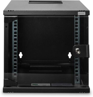 Мережева шафа DIGITUS 10 дюймів - 6U - Настінне кріплення - ВxШxГ 330x312x300 мм - Вантажопідйомність 30 кг - Корисна глибина 240 мм - Серія SOHO - Чорний 6U