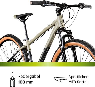 Гірський велосипед Galano Toxic Hardtail 29 дюймів для дорослих, MTB, 21 швидкість, амортизаційна вилка, дискові гальма, чорний/бежевий, 40 см