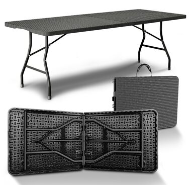 Розкладний фуршетний стіл Розкладний садовий стіл з поліратангу Всепогодний та складний пивний стіл Міцний розкладний стіл для саду, фестивалів, кемпінгу та заходів на свіжому повітрі (чорний)