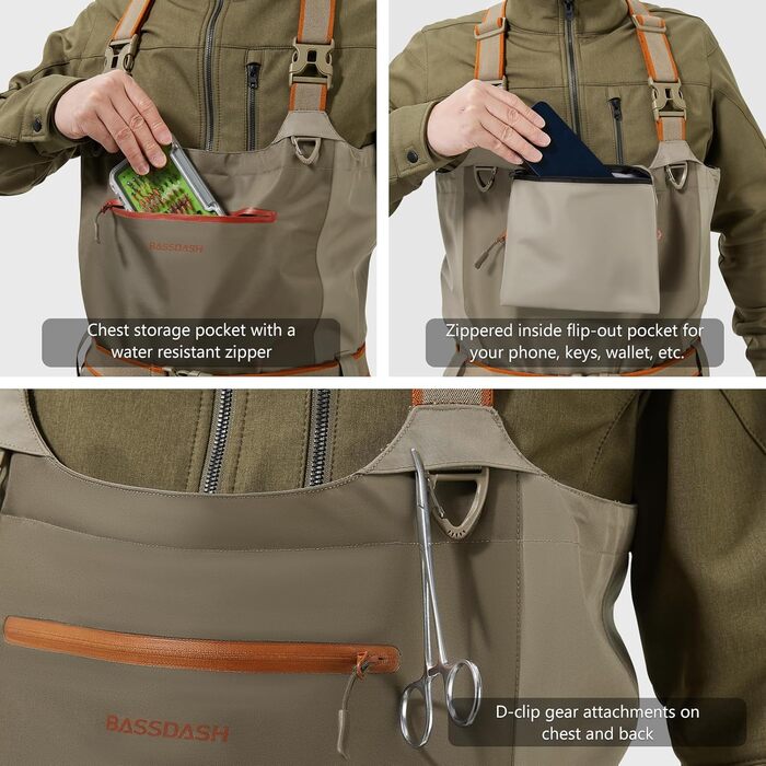 Чоловічі вейдерси Bassdash IMMERSE, світло-коричневі, водонепроникні, дихаючі, для нахлистової риболовлі, нагрудні вейдерси з панчохами, для полювання, легкі, світло-коричневі/коричневі, середнього розміру, довжина 8-9 футів