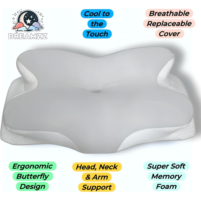 Ергономічна подушка Dreamzz з піни з ефектом пам&39яті, контурний дизайн для підтримки сну, світло-блакитний та білий