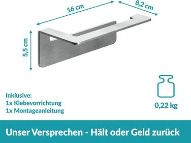 Тримач для туалетних рулонів з нержавіючої сталі без свердління - Самоклеючий тримач для туалетних рулонів - 16 x 5,5 x 8 см Срібл