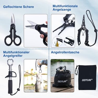Повний рибальський набір Goture, телескопічне вудилище для серфкастингу з вуглецевого волокна та котушка для спінінгу з 91 герметичними кульковими підшипниками, включаючи рибальські інструменти, сумку для котушки - професійна сумка для морської риболовлі 