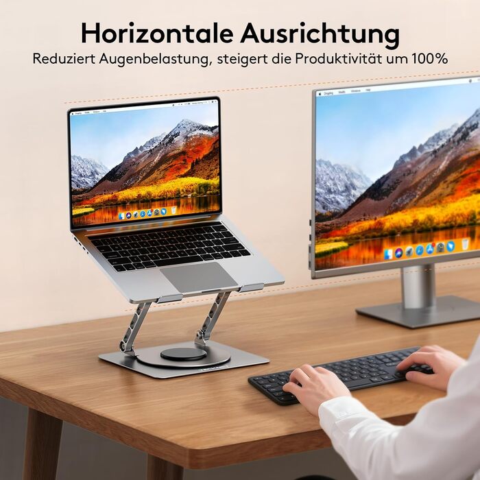 Стійка для ноутбука TECKNET регульована по висоті, ергономічна та складна, з алюмінію. Надійна підставка для ноутбука, сумісна з MacBook Air/Pro, Dell до 17,3 дюймів - срібляста