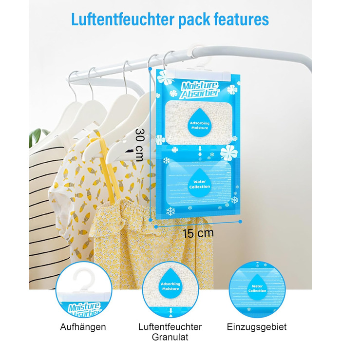 Х 230 г підвісний осушувач повітря, пакети для шафи, одноразові гранули для сушіння, підходить для поглинання вологи для дому, пральні, запахи, без запаху, 20 упаковок по 230 г, 20 шт., 20
