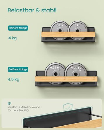 Магнітна полиця для спецій SONGMICS, набір з 4 шт. , 2 великі та 2 малі полиці, органайзер для спецій без свердління, магнітна полиця, для кухні, холодильника, мікрохвильової печі, пральної машини, чорно-натуральний бежевий KCS062BH01 чорно-натуральний бе