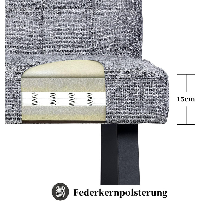 Лавка DUBI Furniture Clara 160 см з пружинною оббивкою Сучасна обідня лавка світло-сірого кольору М&39яка кухонна лавка з оббивкою 15 см та чорно-сірими металевими ніжками 160 см