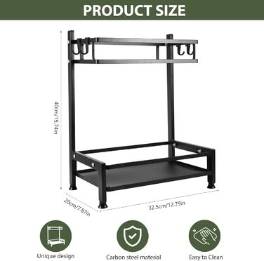Рівнева стійка для спецій, підставка для спецій на кухонну стільницю, органайзер для стійок для спецій з вуглецевої сталі, чорні стійки для спецій з гачками, органайзер для спецій для кухні, шафи, ванної кімнати, 2-