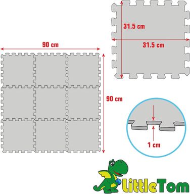 Ігровий килимок LittleTom з 9 предметів Дитячий килимок-головоломка з нуля - 30x30 Килимок для повзання Baby - Ігровий килимок Дитяча ковдра Ігрова ковдра - Килимок для підлоги Дитяча - Дитячий килимок Захисний килимок для підлоги Дитячі іграшки Синій сір