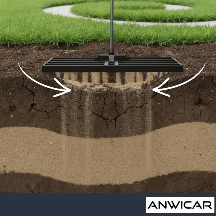 Гребінь для вирівнювання газону з нержавіючої сталі 60x30 см з ручкою 150 см - Міцний вирівнювач для рівномірного догляду за газоном - Ракель для вирівнювання піску та розгладження газону для саду та спортивних майданчиків
