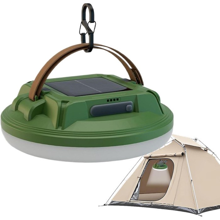 Ліхтар для кемпінгу на сонячній енергії, висока яскравість, світлодіодне світло, світлодіодний кемпінговий ліхтар, водонепроникний ліхтар із портативною ручкою, екстрене зовнішнє освітлення, для піших прогулянок, походів з рюкзаком, нічної риболовлі, зеле