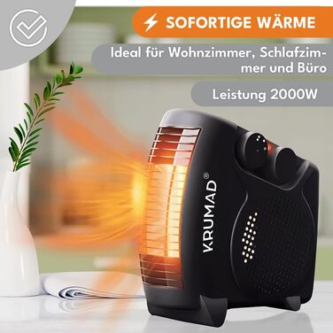 Тепловентилятор потужністю 2000 Вт, електричний обігрівач з термостатом та 2 режимами нагріву, енергозберігаючий електричний обігрівач із захистом від перегріву та ручкою для перенесення, компактний променевий обігрівач