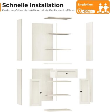 Ярусна книжкова полиця Coleshome з дверцятами та шафою, стояча полиця з шухлядами для зберігання та демонстрації для дому, офісу, вітальні, спальні, біла, 48x24x164,2, 5-