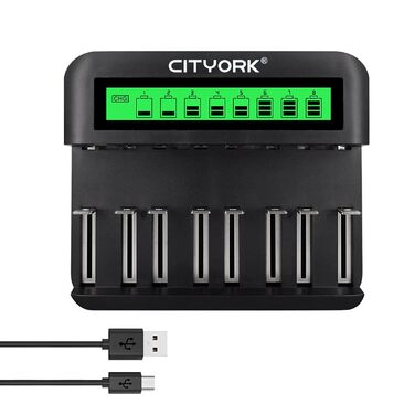 Зарядний пристрій CITYORK для акумуляторів AA AAA CD NI-MH/NI-Cd з входом Micro-USB та Type-C - швидке заряджання, автоматичне виявлення, функція захисту від перезаряджання (зовнішній вигляд може відрізнятися)