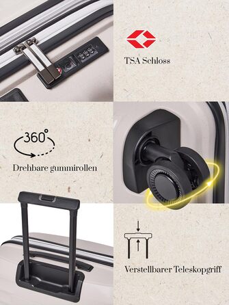 Еко-версія валізи на колесах для ручної поклажі Компактний борт-кейc 40 x 22 x 55 см з розширенням від 44 до 50 літрів Ультралегкий, всього 2,61 кг, бежевий колір