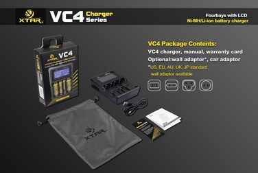 Зарядний пристрій XTAR VC4 з РК-дисплеєм для акумуляторів 18650 Li-Ion/Ni-MH, чорний