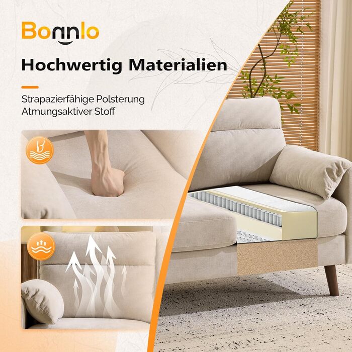 Маленький 2-місний диван Bonnlo, міні-диван 125 см, невеликий тканинний диван з м&39якими підлокітниками, маленький диван для офісу, вітальні, спальні та кабінету, легке складання, льон, бежевий