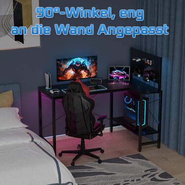 Г-подібний кутовий стіл, 125x70 см з шухлядами та перфорованою дошкою, регульована по висоті бічна панель, ергономічний ігровий стіл висотою 75 см, для домашнього офісу, потокового відео та ігор, чорний