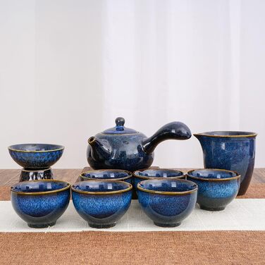 Китайський керамічний чайний набір кунг-фу, чайний набір для дорослих, набір для післяобіднього чаювання, чайник для любителів чаю, 9 предметів, подарункова упаковка, синій