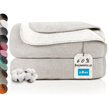 Двоколірна флісова ковдра ZOLLNER 150x200 см - Затишна ковдра для дивана бежевого кольору - Можна прати при температурі до 40C - Міцна змішана тканина - Якість готельної білизни - Сертифіковано Oeko-Tex 150 x 200 см бежевий